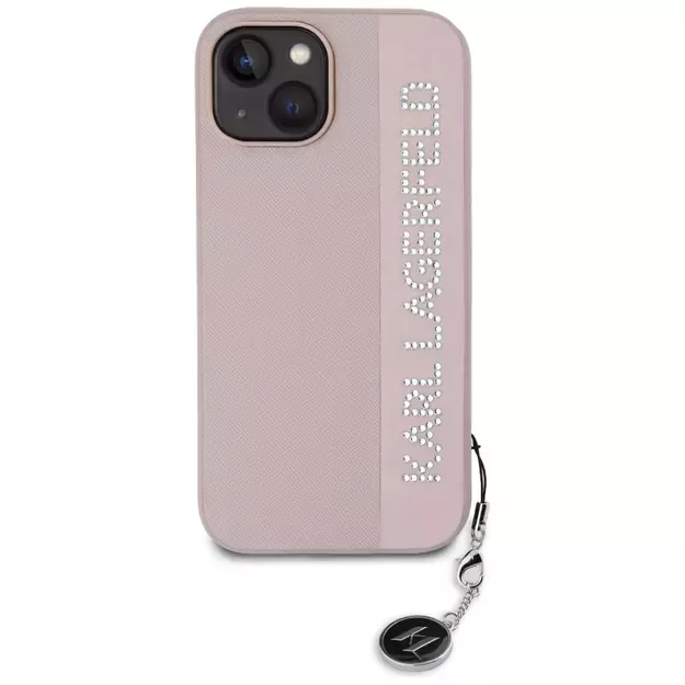 Karl Lagerfeld Saffiano Rhinestones &amp  Charm case for iPhone 15 / 14 / 13 - pink 9