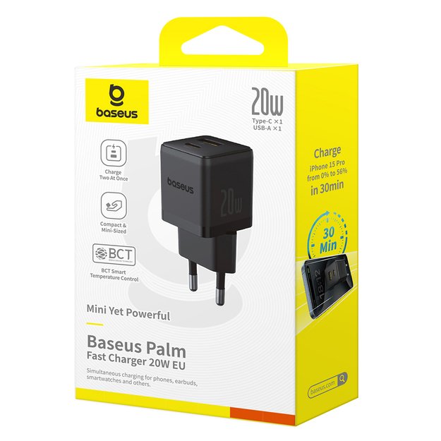 Baseus Palm 20W USB-C USB-A Wall Charger - Black 6
