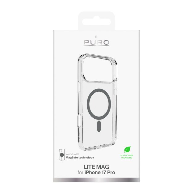 Puro Lite Mag TPU+PC Case Compatible with MagSafe for iPhone 17 Pro - Transparent with Gray Ring 1