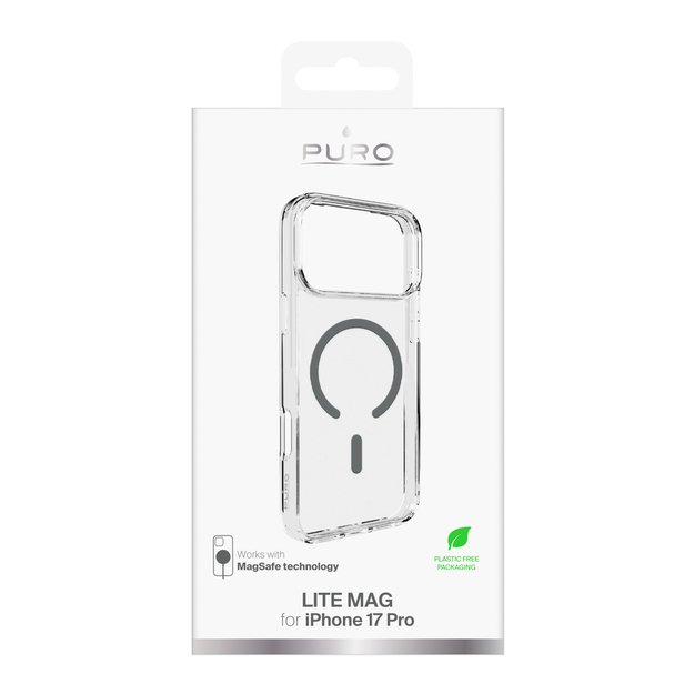 Puro Lite Mag TPU+PC Case Compatible with MagSafe for iPhone 17 Pro - Transparent with Gray Ring 2