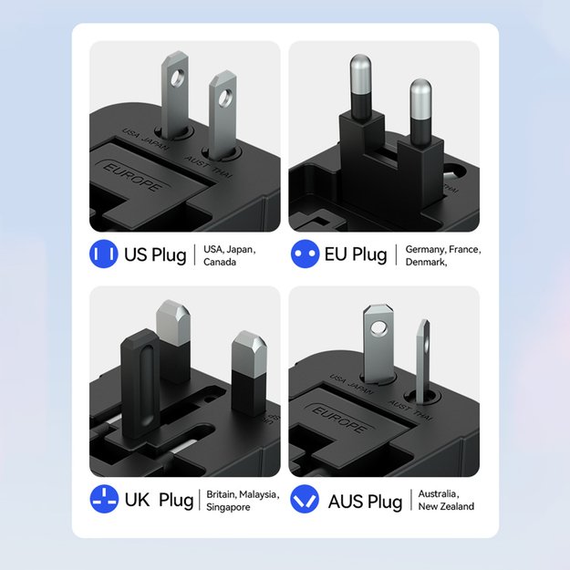 Wozinsky WUTWC travel adapter universal 24W EU / US / AUS / UK / 2x USB-A - black 11