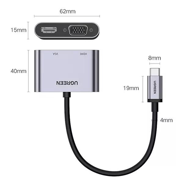 Ugreen CM162 50505 USB-C - HDMI / VGA / USB-A 3.0 / USB-C PD Adapter - Gray 1