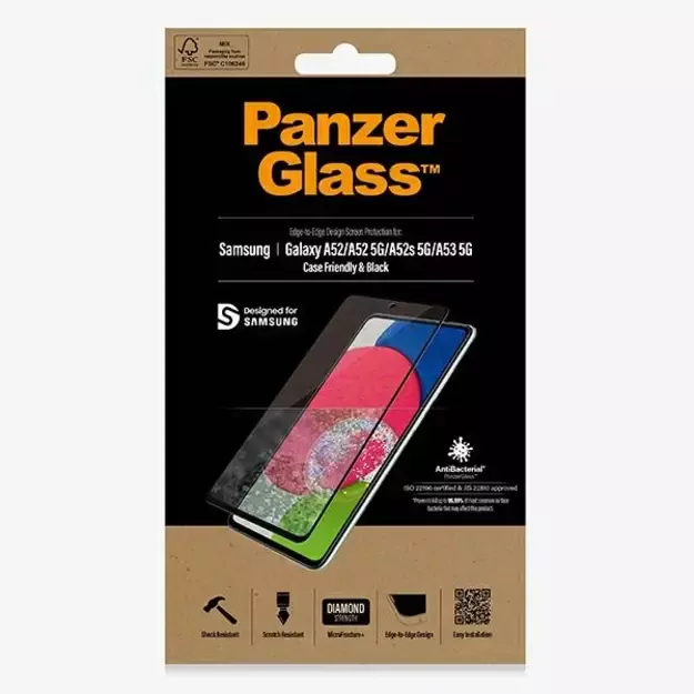 PanzerGlass E2E Microfracture antibacterial glass for Samsung Galaxy A52 / A52 5G / A53 5G - with black frame 1