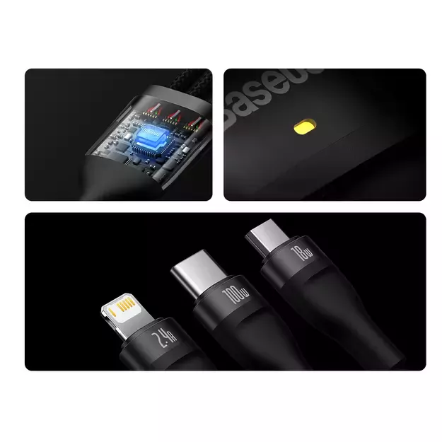 Baseus Flash Series II cable USB - USB Type C / Lightning / micro USB 100 W 1.2 m black (CASS030001) 13