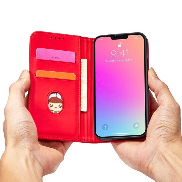 Magnet Card Case for iPhone 13 Pro Pouch Card Wallet Card Holder Red 10