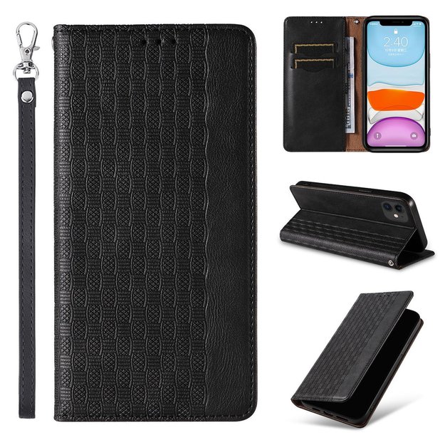 Magnet Strap Case for iPhone 12 Pouch Wallet + Mini Lanyard Pendant Black 7