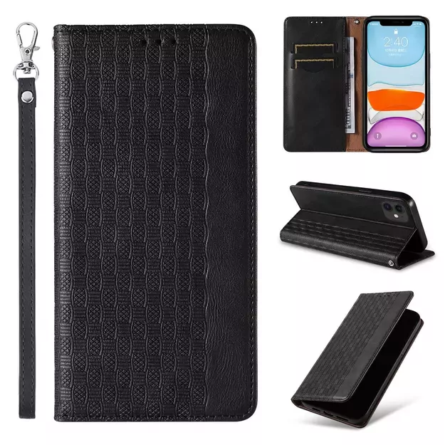 Magnet Strap Case for iPhone 12 Pouch Wallet + Mini Lanyard Pendant Black 19