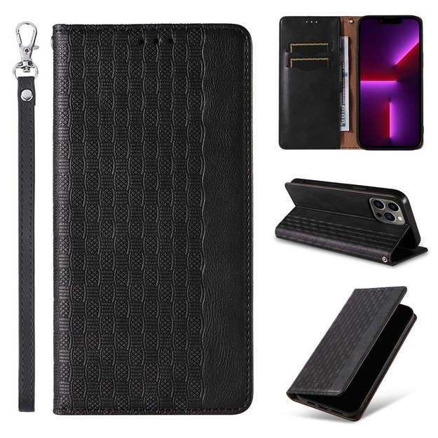 Magnet Strap Case Case for iPhone 13 Pro Max Pouch Wallet + Mini Lanyard Pendant Black 14