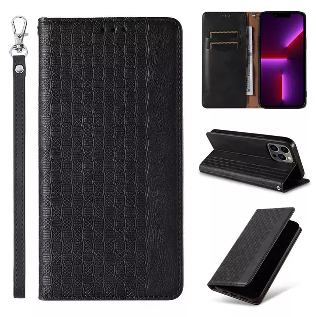 Magnet Strap Case Case for iPhone 13 Pro Max Pouch Wallet + Mini Lanyard Pendant Black 2
