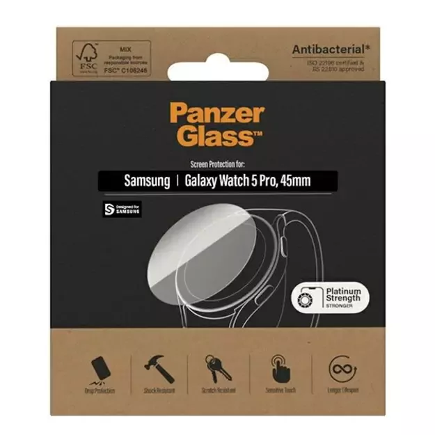 Antibacterial PanzerGlass Screen Protector for Samsung Galaxy Watch Classic 5 Pro 45 mm 4