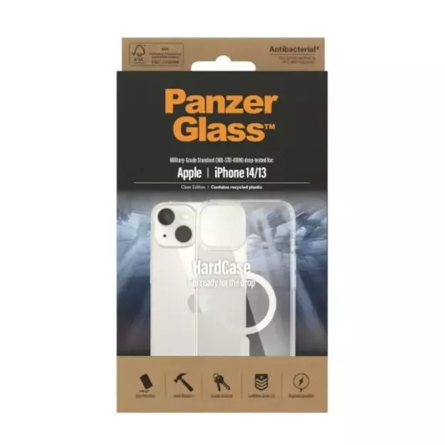 PanzerGlass HardCase with MagSafe Antibacterial Military Grade Certified Case for iPhone 14/15/13 - Transparent 4