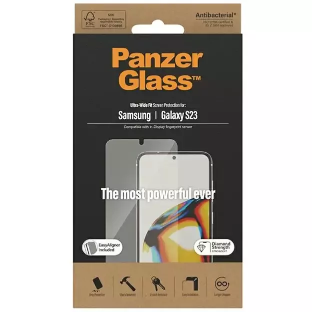 PanzerGlass Ultra-Wide Fit tempered glass with applicator for Samsung Galaxy S23 4