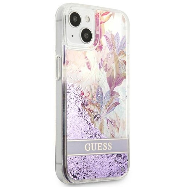Guess GUHCP13SLFLSU iPhone 13 mini 5.4&quot  purple/purple hardcase Flower Liquid Glitter 3