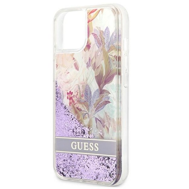 Guess GUHCP13SLFLSU iPhone 13 mini 5.4&quot  purple/purple hardcase Flower Liquid Glitter 5