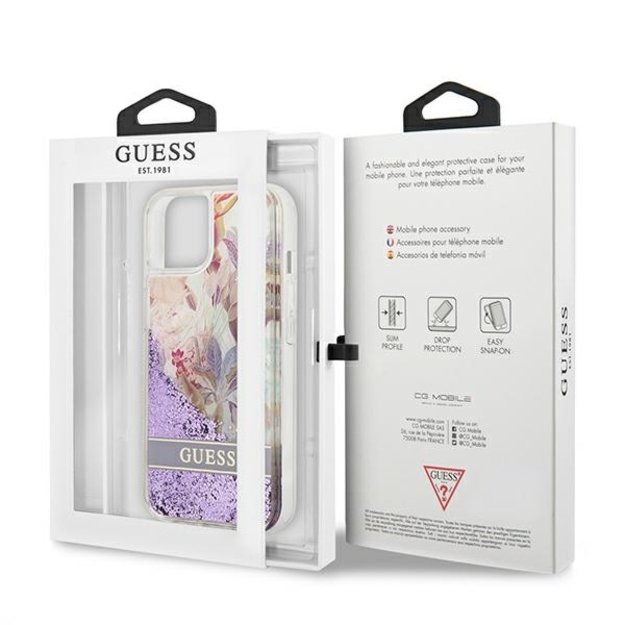 Guess GUHCP13SLFLSU iPhone 13 mini 5.4&quot  purple/purple hardcase Flower Liquid Glitter 7