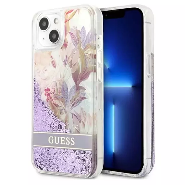 Guess GUHCP13SLFLSU iPhone 13 mini 5.4&quot  purple/purple hardcase Flower Liquid Glitter
