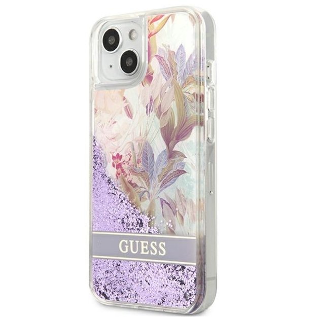 Guess GUHCP13SLFLSU iPhone 13 mini 5.4&quot  purple/purple hardcase Flower Liquid Glitter 1
