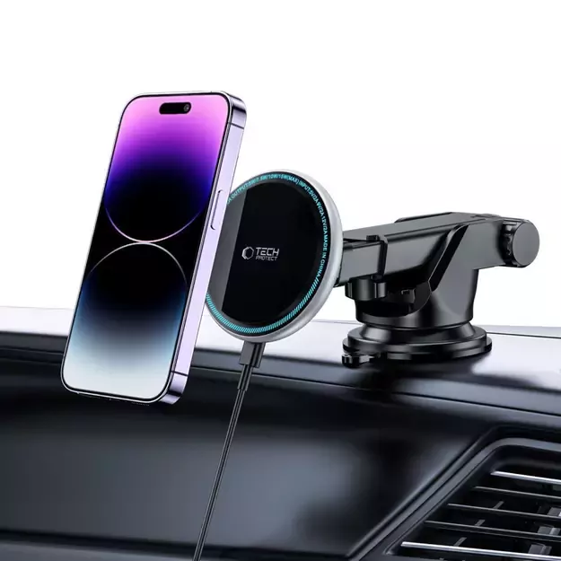 Tech-Protect A2 Car Phone Holder with MagSafe 15W Inductive Charger for Cockpit - Black 11