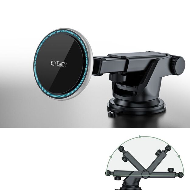 Tech-Protect A2 Car Phone Holder with MagSafe 15W Inductive Charger for Cockpit - Black 12