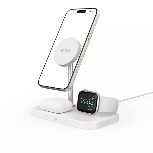 Tech-Protect QI15W-A22 MagSafe inductive charger with 3in1 MagSafe stand for smartphone / Apple Watch / AirPods - white 7