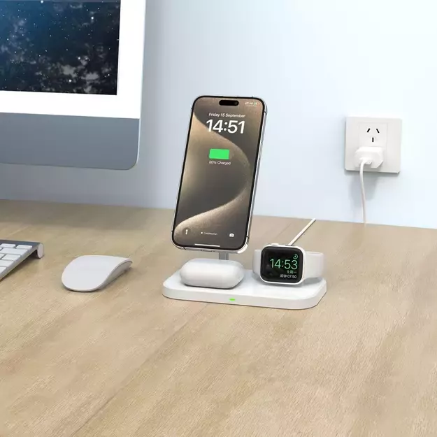 Tech-Protect QI15W-A22 MagSafe inductive charger with 3in1 MagSafe stand for smartphone / Apple Watch / AirPods - white 4