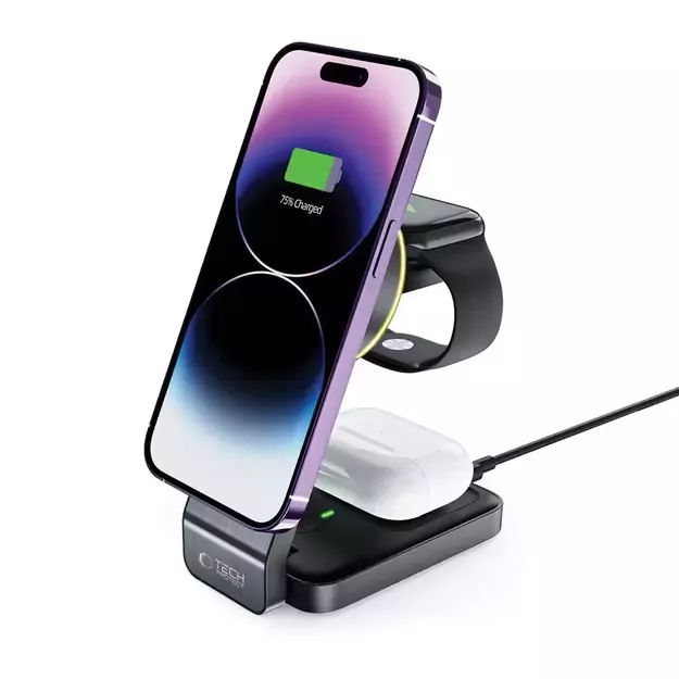 Tech-Protect QI15W-A28 MagSafe 3in1 Inductive Charger with Smartphone / Apple Watch / AirPods Stand - Black 5
