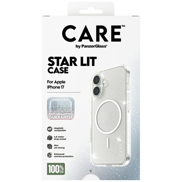 CARE by PanzerGlass Flagship Urban Explorer Case w. White MagSafe for iPhone 17 - Clear Glitter 4