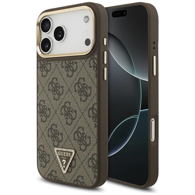 Guess 4G Triangle Logo MagSafe Case for iPhone 17 Pro Max - Brown &amp  Gold