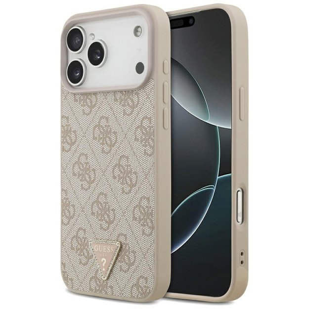 Guess Leather 4G Triangle Strass MagSafe Case for iPhone 17 Pro Max - Pink