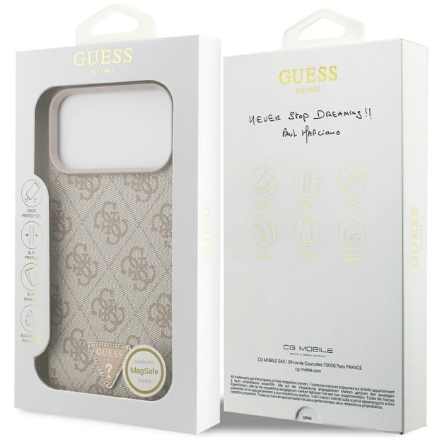 Guess Leather 4G Triangle Strass MagSafe Case for iPhone 17 Pro Max - Pink 7