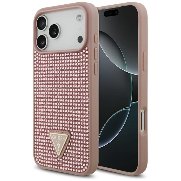 Guess Rhinestone Triangle Logo Case for iPhone 17 Pro Max - Pink