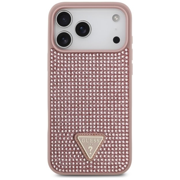 Guess Rhinestone Triangle Logo Case for iPhone 17 Pro Max - Pink 2