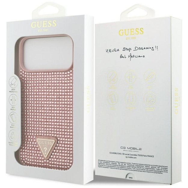 Guess Rhinestone Triangle Logo Case for iPhone 17 Pro Max - Pink 7