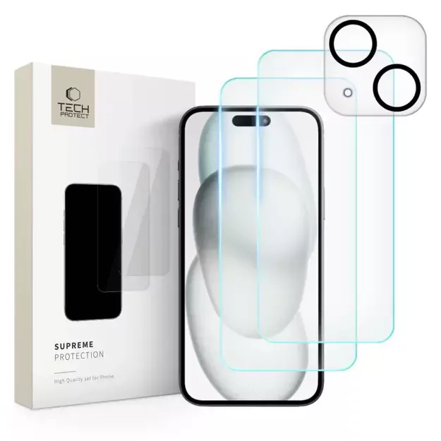 Tech-Protect Supreme Set for iPhone 15 2x tempered glass for display / tempered glass for camera