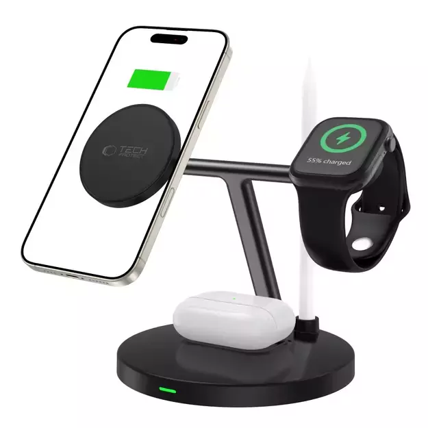 Tech-Protect QI15W-A35 3-in-1 Inductive Charger with MagSafe for Phone / AirPods / Apple Watch - Black 1