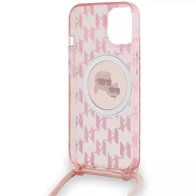 Karl Lagerfeld IML Crossbody Monogram Karl &amp  Choupette Head MagSafe case for iPhone 15 / 14 / 13 - pink 4