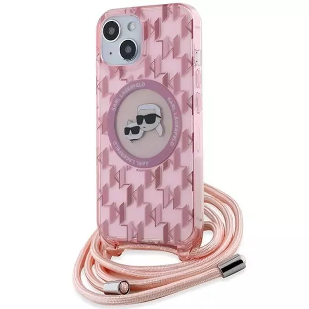 Karl Lagerfeld IML Crossbody Monogram Karl &amp  Choupette Head MagSafe case for iPhone 15 / 14 / 13 - pink
