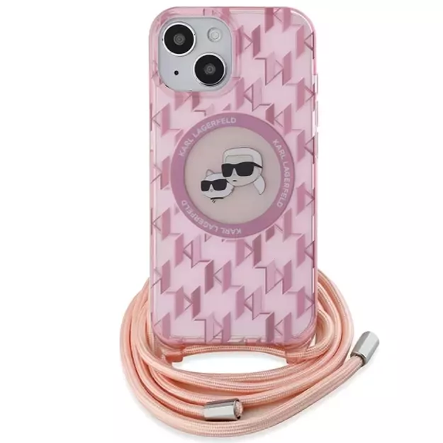Karl Lagerfeld IML Crossbody Monogram Karl &amp  Choupette Head MagSafe case for iPhone 15 / 14 / 13 - pink 1
