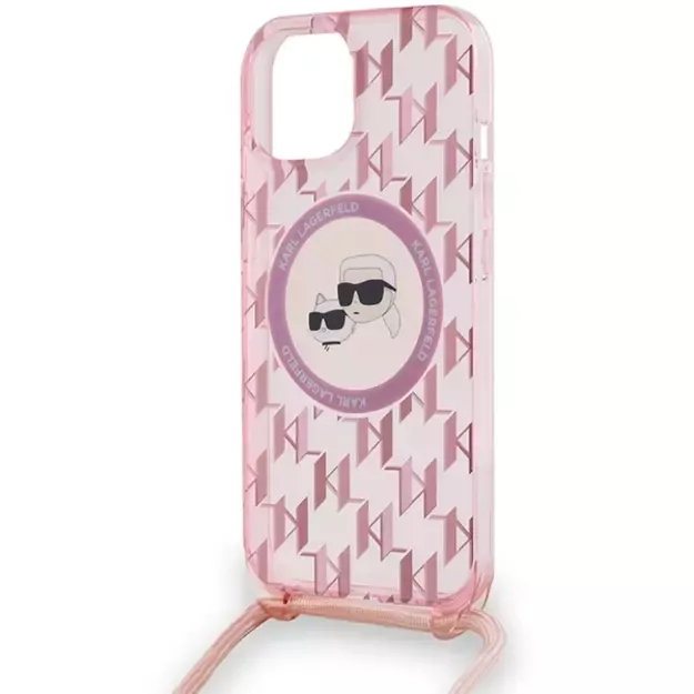Karl Lagerfeld IML Crossbody Monogram Karl &amp  Choupette Head MagSafe case for iPhone 15 / 14 / 13 - pink 3