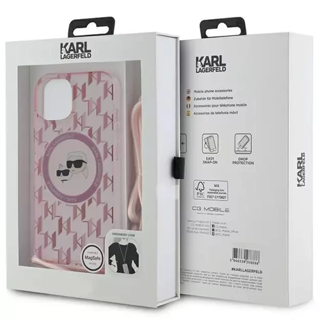 Karl Lagerfeld IML Crossbody Monogram Karl &amp  Choupette Head MagSafe case for iPhone 15 / 14 / 13 - pink 5