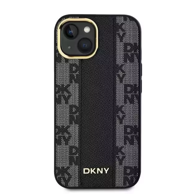 DKNY Leather Checkered Mono Pattern MagSafe Case for iPhone 15/14/13 - Black 9