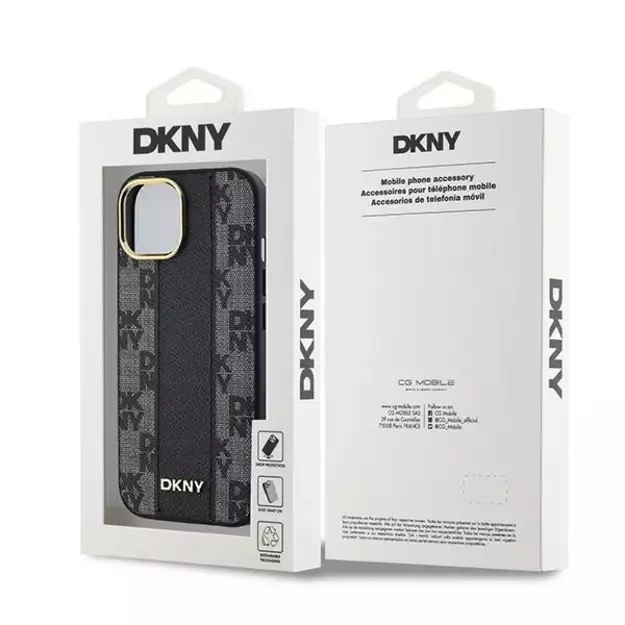 DKNY Leather Checkered Mono Pattern MagSafe Case for iPhone 15/14/13 - Black 14
