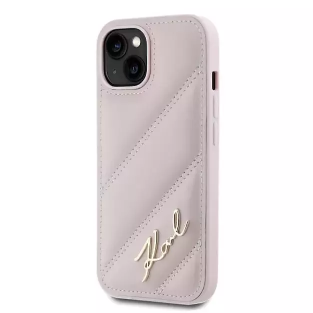 Karl Lagerfeld Diagonal Quilted Script case for iPhone 15 Plus / 14 Plus - pink 1