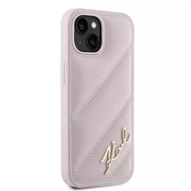 Karl Lagerfeld Diagonal Quilted Script case for iPhone 15 Plus / 14 Plus - pink 3