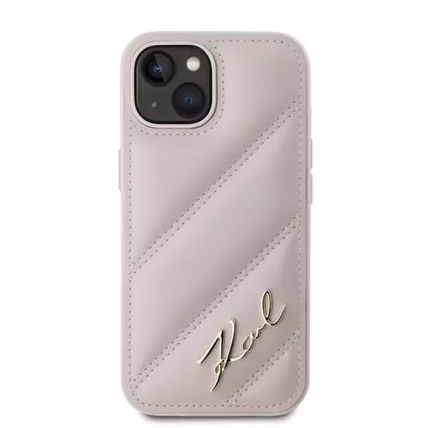 Karl Lagerfeld Diagonal Quilted Script case for iPhone 15 Plus / 14 Plus - pink 2