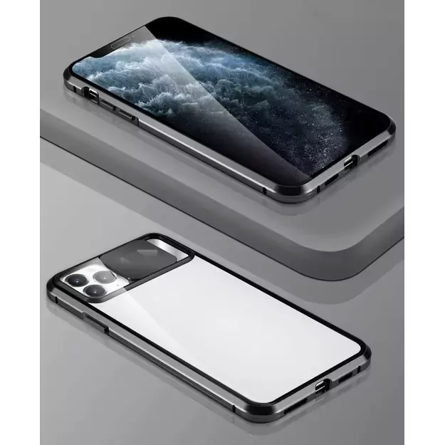 Wozinsky Magnetic Cam Slider Case Full Body Cover built-in front glass lens rotector for Huawei P40 black 34