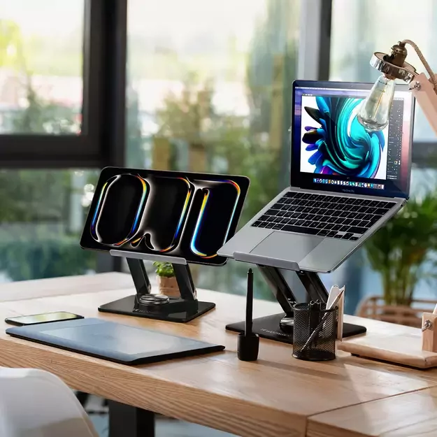 Laptop stand Wozinsky WRS-CPY84SB 360 aluminum + Free! smartphone stand - black 28