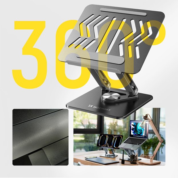 Laptop stand Wozinsky WRS-CPY84SB 360 aluminum + Free! smartphone stand - black 1