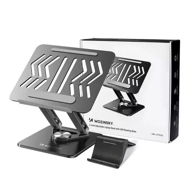 Laptop stand Wozinsky WRS-CPY84SB 360 aluminum + Free! smartphone stand - black 26