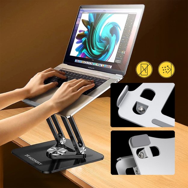 Laptop stand Wozinsky WRS-CPY84SB 360 aluminum + Free! smartphone stand - black 3